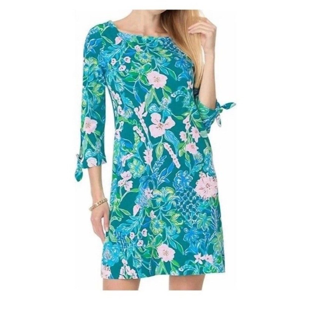 Lilly Pulitzer Womens Lidia Dress Floral Hot On The Vine 3/4 Sleeve Size L